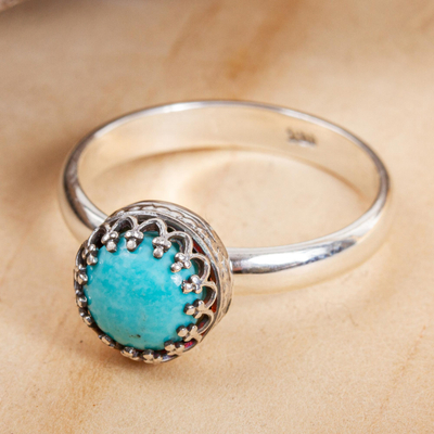 Türkisfarbener Ring mit einem Stein - Natürlicher Türkis-Einzelsteinring