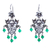 Sterling silver filigree chandelier earrings, 'Dove Romance in Green' - Filigree Earrings with Green Crystal Beads