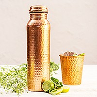 Decantador de cobre, 'Gleaming Pebbles' - Botella de cobre mexicana hecha a mano