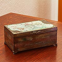 Decoupage wood jewelry box, 'Treasure Map' - World Map Motif Jewelry Box
