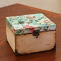 Decoupage wood jewelry box, 'Vintage Blossoms' - Floral Decoupaged Wood Jewelry Box