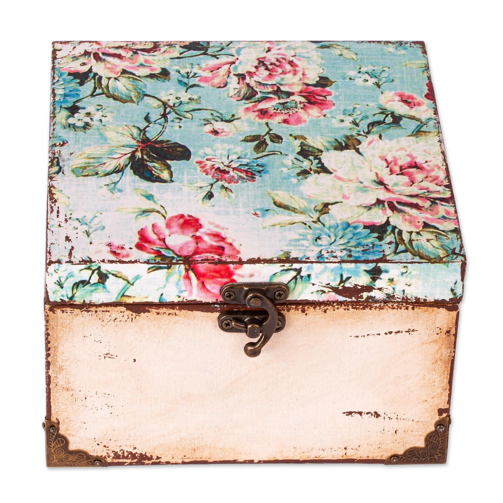 Floral Decoupaged Wood Jewelry Box Vintage Blossoms Novica 0591