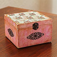 Decoupage wood jewelry box, 'Rose Remembrance' - Rose Motif Decoupage Jewelry Box