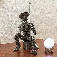 Handmade Recycled Metal Quixote Sculpture,'Pensive Quixote'