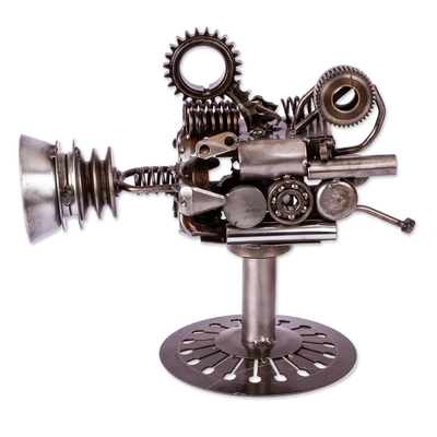 Recycled auto parts sculpture, 'Rustic Movie Projector' - Handmade Rustic Movie Projector Sculpture