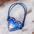 Papier mache pendant bracelet, 'Deep Sea Illusion' - Papier Mache Adjustable Blue Heart Golden Trim Bracelet