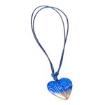 Papier mache pendant necklace, 'Sea Winds' - Papier Mache Blue Heart Necklace with Golden Accents
