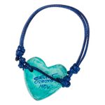 Papier mache pendant bracelet, 'Seafoam and Sunlight' - Papier Mache Blue & Aqua Golden Accent Heart Bracelet