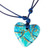 Halskette mit Pappmaché-Anhänger - Pappmaché-Herzhalskette mit blauem und aquagoldenem Akzent