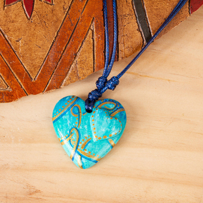 Halskette mit Pappmaché-Anhänger - Goldfarbene Herz-Halskette aus Pappmaché mit Akzent