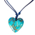 Papier mache pendant necklace, 'Hearts Together' - Golden Accent Aqua Papier Mache Heart Necklace