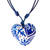 Papier mache heart necklace, 'Talavera Swallow' - Blue & White Talavera Theme Papier Mache Heart Necklace