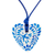 Papier mache heart necklace, 'Blue Talavera' - Talavera Style Blue & White Bird Papier Mache Heart Necklace