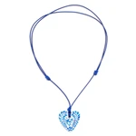 Papier mache heart necklace, 'Blue Talavera' - Talavera Style Blue & White Bird Papier Mache Heart Necklace