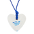 Papier mache heart necklace, 'Blue Talavera' - Talavera Style Blue & White Bird Papier Mache Heart Necklace (image 2c) thumbail