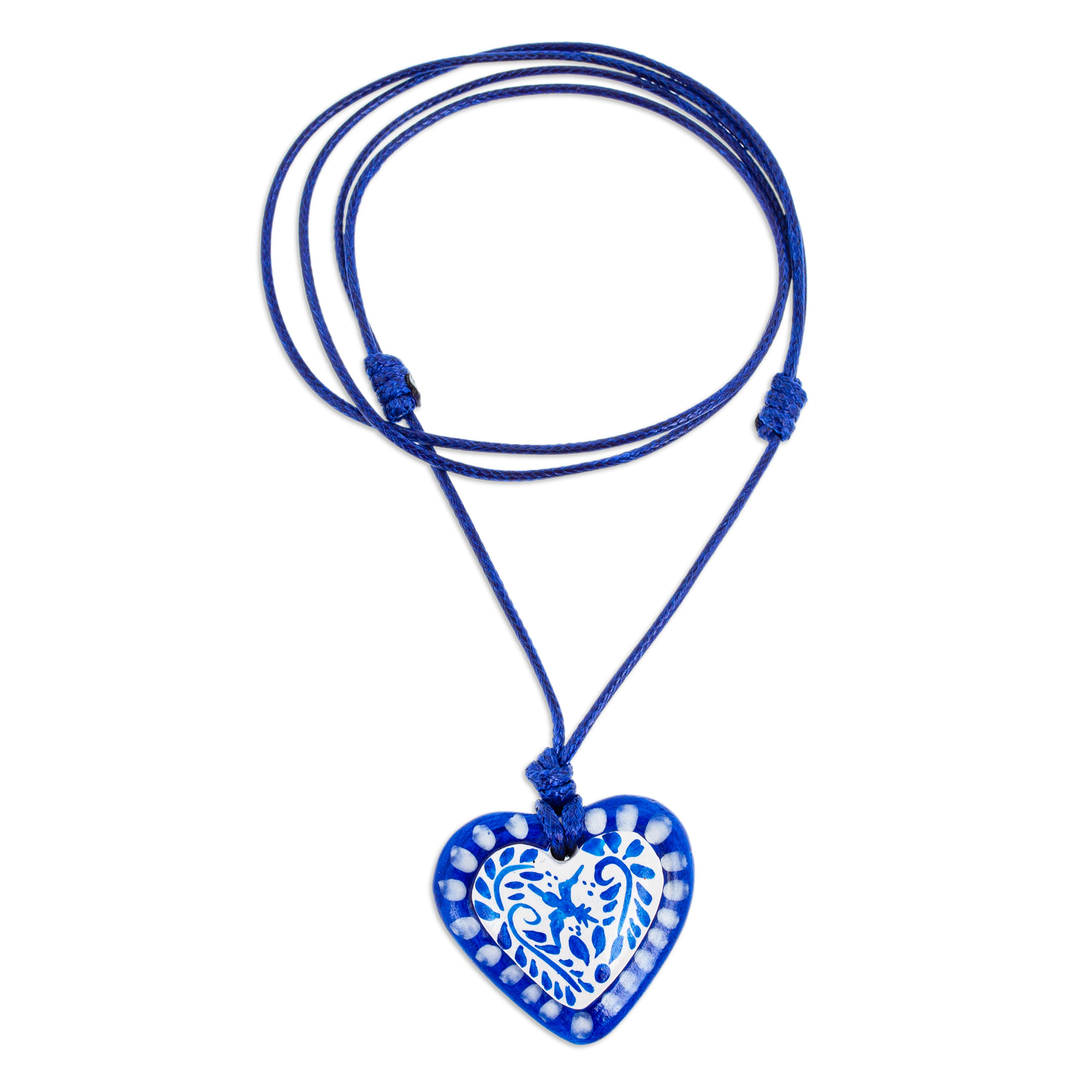 Blue & White Talavera Style Papier Mache Heart Necklace - Talavera ...