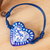 Papier mache pendant bracelet, 'Talavera Heart' - Blue & White Talavera Style Papier Mache Heart Bracelet