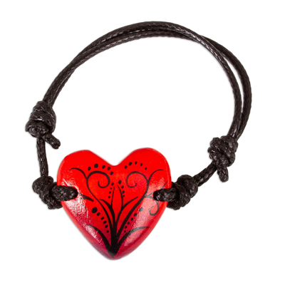 Artisan Handcrafted Red Papier Mache Heart Bracelet