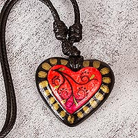Featured review for Papier mache pendant necklace, Gold Kissed Heart