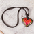 Papier mache pendant necklace, 'Gold Kissed Heart' - Papier Mache Adjustable Red Heart Golden Trim Necklace (image 2b) thumbail