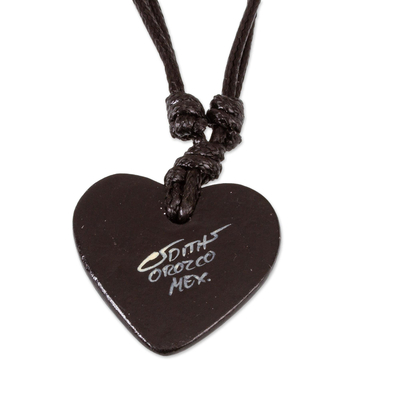 Papier mache pendant necklace, 'Gold Kissed Heart' - Papier Mache Adjustable Red Heart Golden Trim Necklace
