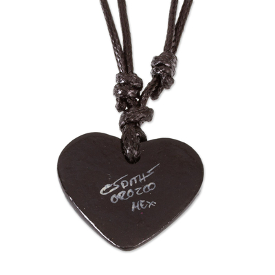 Herz-Halskette aus Pappmaché - Handbemalte Herzkette aus Pappmaché in Schwarz und Beige