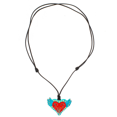 Folk Art Heart Pendant Necklace