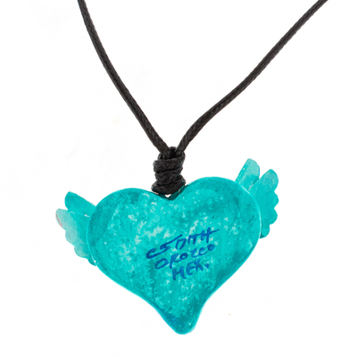 Gift box, 'Oaxacan Shawl' - Gift Box Ivory & Blue Shawl-Ceramic Box-Heart Necklace