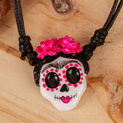 Alternative Skull with flower headband Cameo Necklace Handmade Quirky Gift