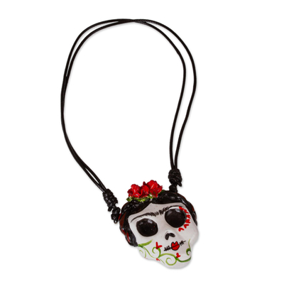 Handbemalte Halskette mit Anhänger - Verstellbare Halskette mit Totenkopf-Anhänger