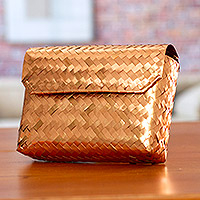 Copper clutch handbag, 'Woven Ribbons' - Petite Handwoven Mexican Copper Clutch Handbag