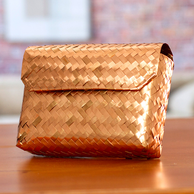 Copper clutch handbag, Woven Ribbons