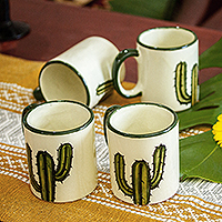 Tazas de cerámica, 'Saguaro' (juego de 4) - Tazas de cerámica con temática de cactus (juego de 4)