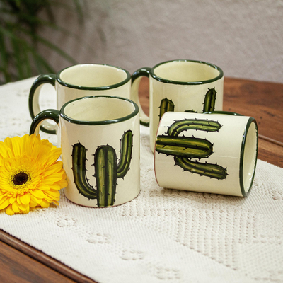 Ceramic mugs, 'Saguaro' (set of 4) - Cactus-Themed Ceramic Mugs (Set of 4)
