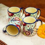 Ceramic mugs, 'Colors of Mexico' (set of 4) - Multicolored Ceramic Mugs from Mexico (Set of 4)
