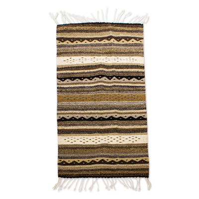 Zapotec wool rug, 'Oaxaca Winter' (2x3.5) - Authentic Earth Tone Geometric Zapotec Rug (2x3.5)