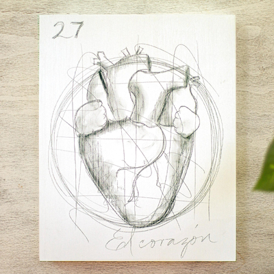 'White Lottery: The Heart' - Loteria Themed Artwork on Wood Board