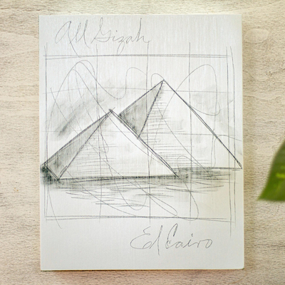 „Monuments of the World: Egypt“ – Originales Acryl- und Bleistiftkunstwerk von Pyramiden