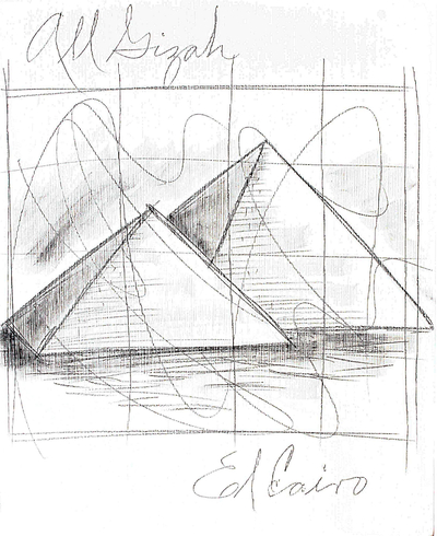 Original Acrylic and Pencil Artwork of Pyramids