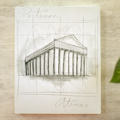 Monumentos del Mundo: Partenón, Atenas - Obra de arte original en acrílico y lápiz del Partenón