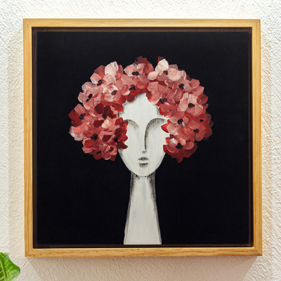 'Garland Faces II' - Framed Surrealist Painting