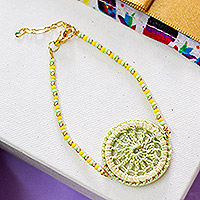 Gold-accented crocheted pendant bracelet, 'Daphne' - Hand-Crocheted Pendant Bracelet with Gold Accents