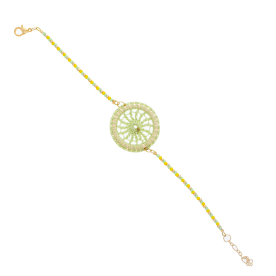 Hand-Crocheted Pendant Bracelet with Gold Accents