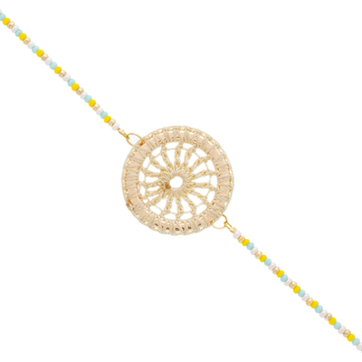 Gold-accented crochet pendant bracelet, 'Aine' - Beaded Pendant Bracelet from Mexico