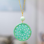 Gold-plated amazonite pendant necklace, 'Cyrene' - Aqua Crocheted Pendant Necklace with Amazonite