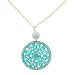 Gold-plated amazonite pendant necklace, 'Cyrene' - Aqua Crocheted Pendant Necklace with Amazonite