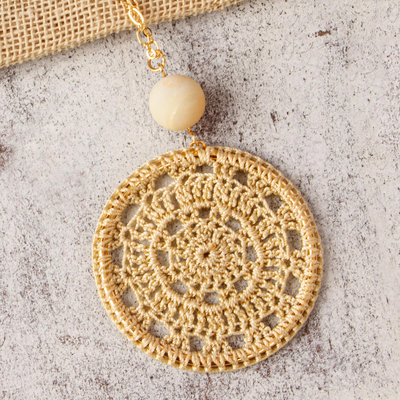Gold-plated amazonite pendant necklace, 'Aine' - Amazonite and Hand Crocheted Pendant Necklace