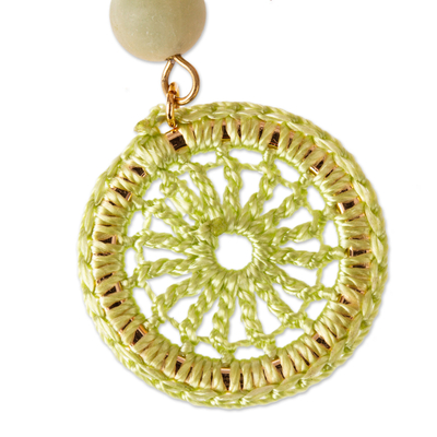 Gold-plated amazonite dangle earrings, 'Daphne' - Unique Crocheted Dangle Earrings