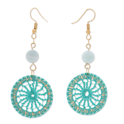 Gold-plated amazonite dangle earrings, 'Cyrene' - Hand Crocheted Earrings with 14K Gold-Plated Brass