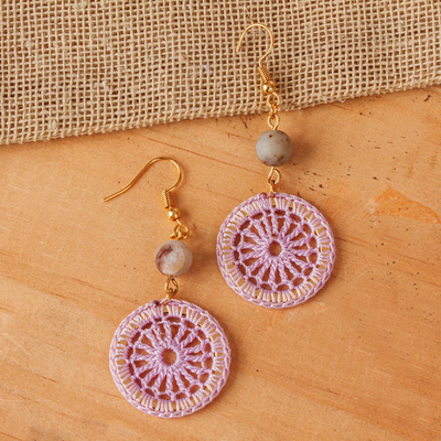 Gold-plated amazonite dangle earrings, 'Fates and Fairies' - Lilac Crocheted Dangle Earrings